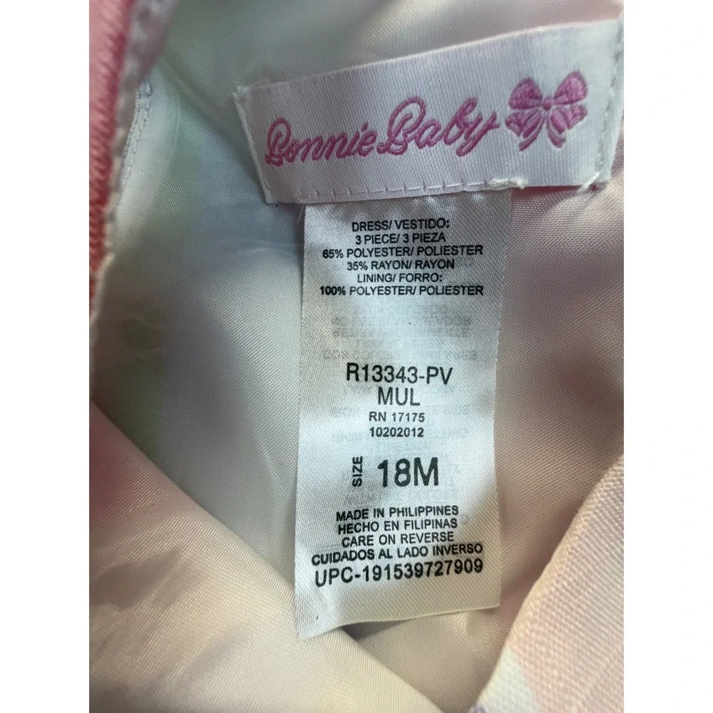 Bonnie Baby 3 Piece Dress Set Baby 18M Striped Bow Headband Diaper Cover